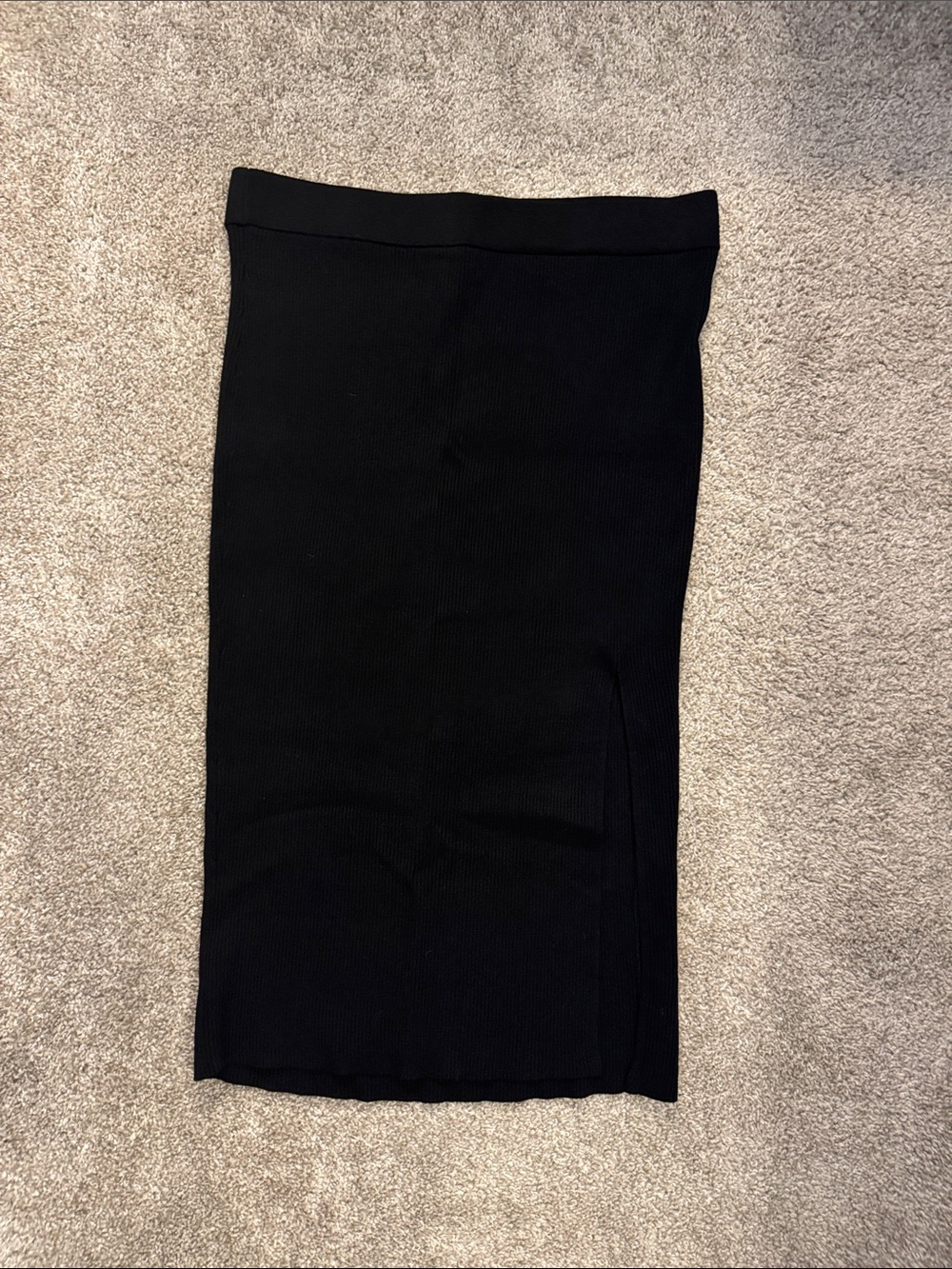 Bar III Black Ribbed Midi Pencil Skirt with Side Slit